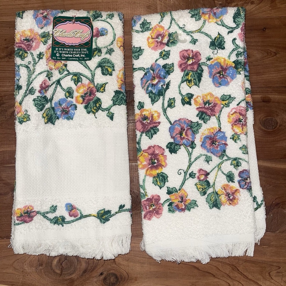 Lot Of 2 NEW Charles Craft Kitchen Hand Towel for Counted Cross Stitch Pansies